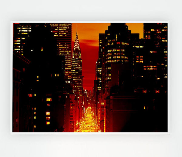 Empire State Building Fire Red Print Poster Wall Art