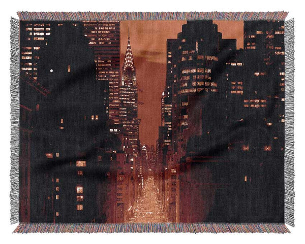 Empire State Building Fire Red Woven Blanket