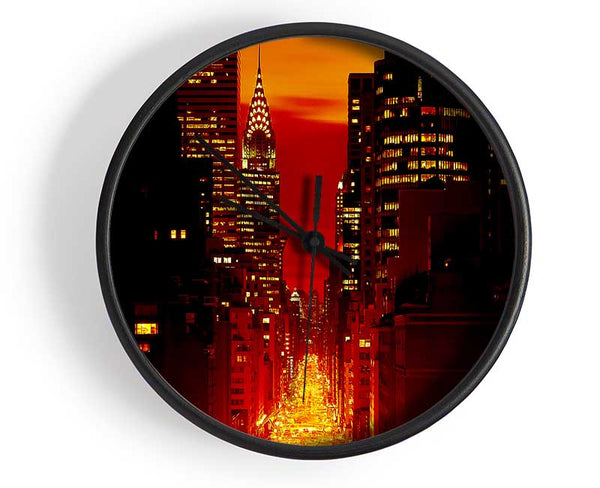 Empire State Building Fire Red Clock - Wallart-Direct UK
