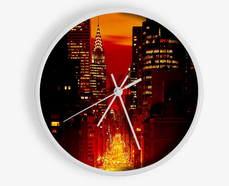 Empire State Building Fire Red Clock - Wallart-Direct UK