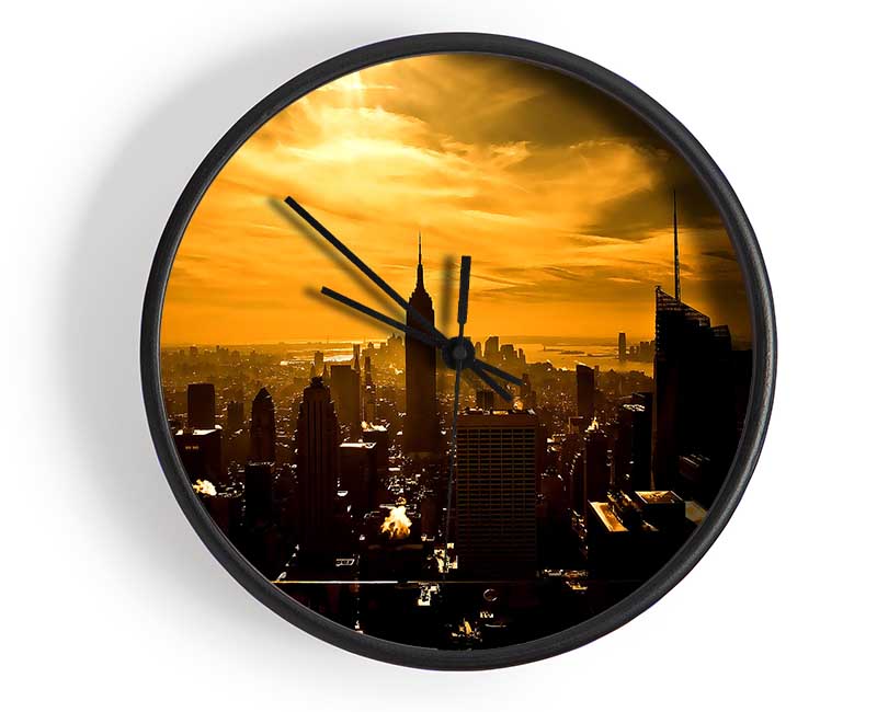Empire State Building New York City Golden Sunset Clock - Wallart-Direct UK