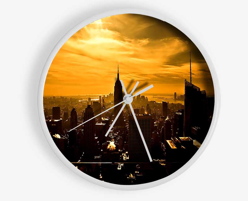 Empire State Building New York City Golden Sunset Clock - Wallart-Direct UK
