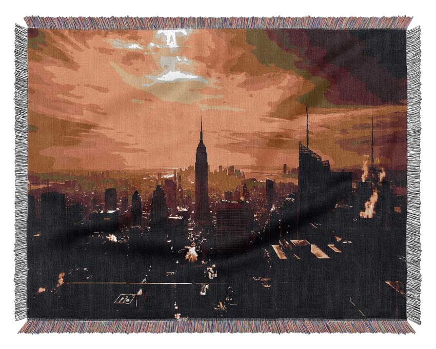 Empire State Building New York City Golden Sunset Woven Blanket