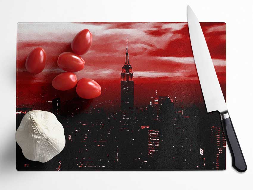 Empire State Building Red Glow Glass Chopping Board