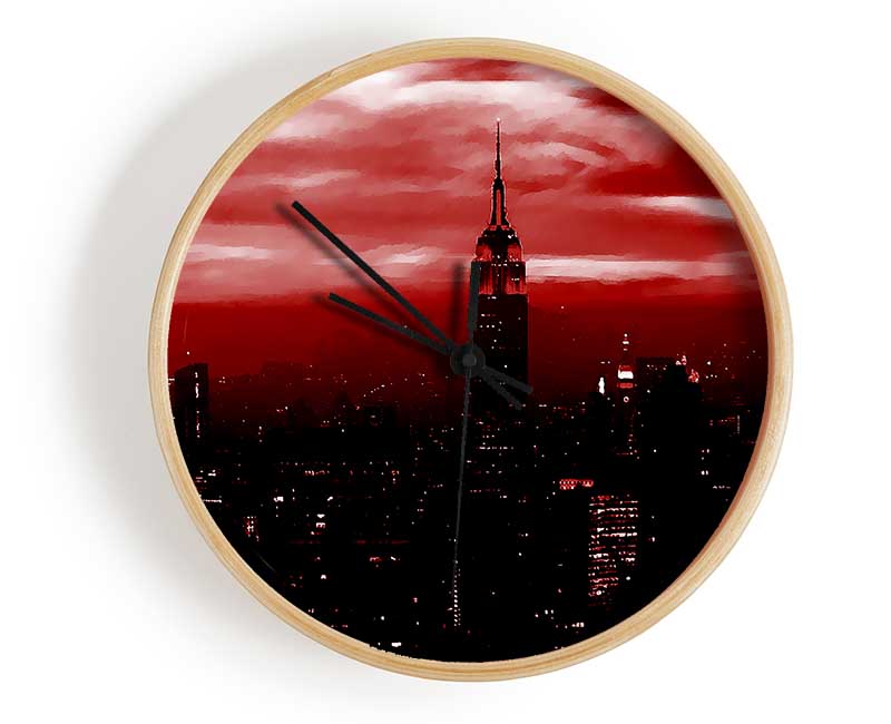 Empire State Building Red Glow Clock - Wallart-Direct UK