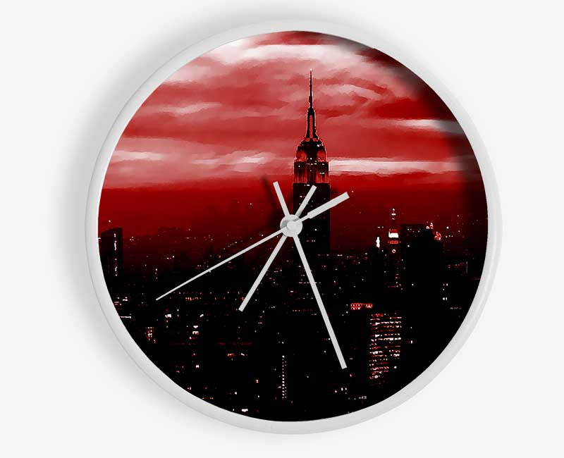 Empire State Building Red Glow Clock - Wallart-Direct UK