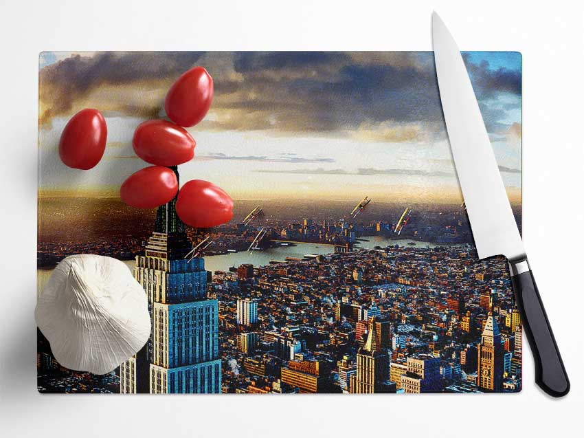 Empire State Building View Glass Chopping Board