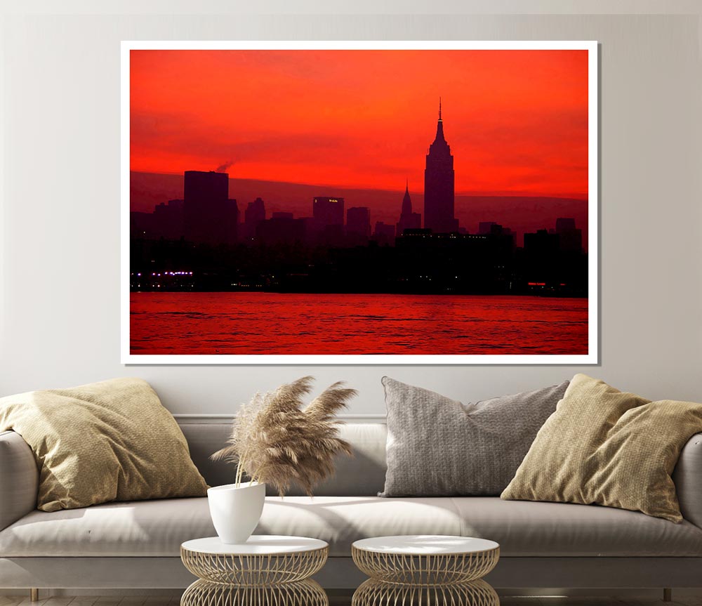 Empire State Red City Print Poster Wall Art