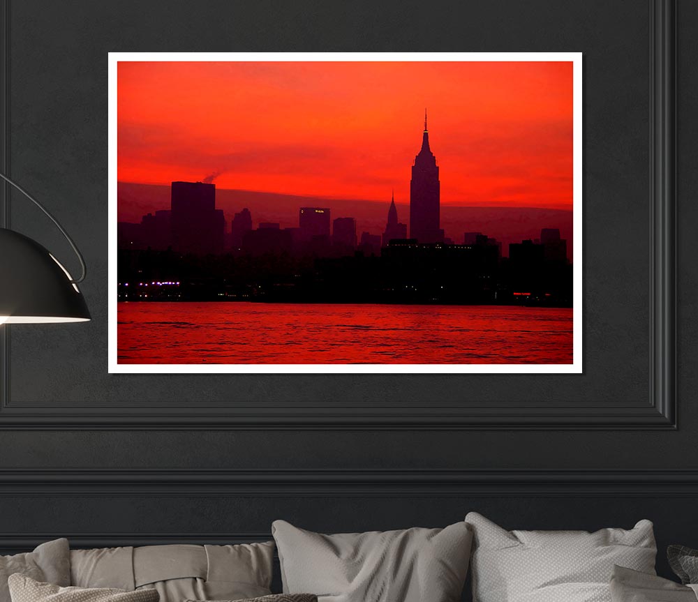 Empire State Red City Print Poster Wall Art