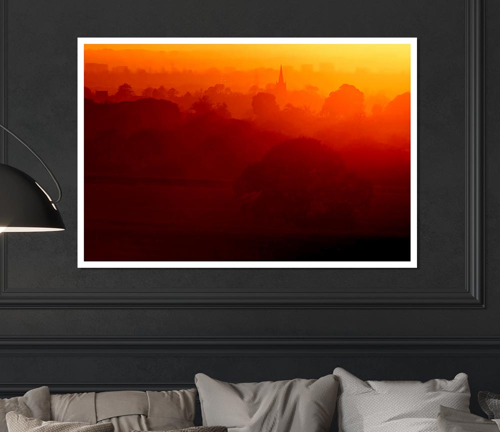 English Countryside At Dawn Print Poster Wall Art