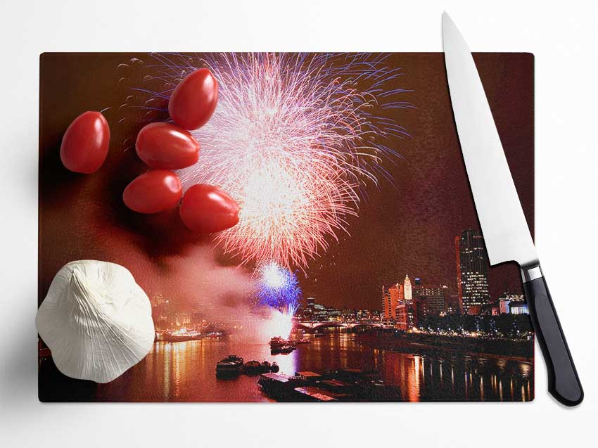 Fireworks On The Thames London Glass Chopping Board