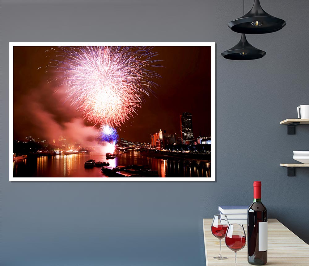 Fireworks On The Thames London Print Poster Wall Art