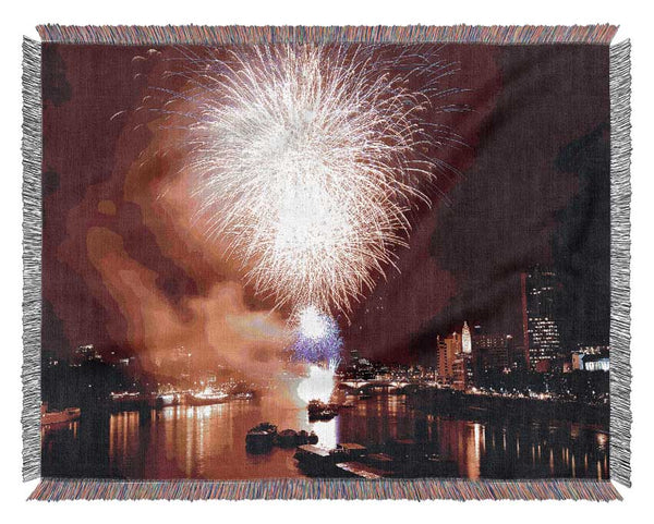 Fireworks On The Thames London Woven Blanket