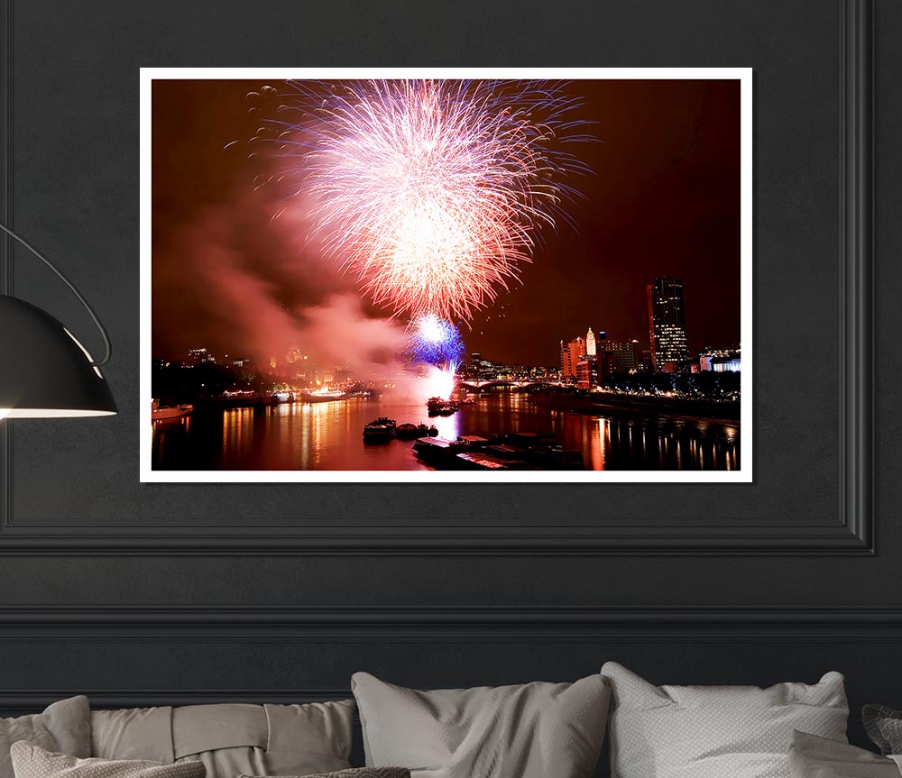 Fireworks On The Thames London Print Poster Wall Art