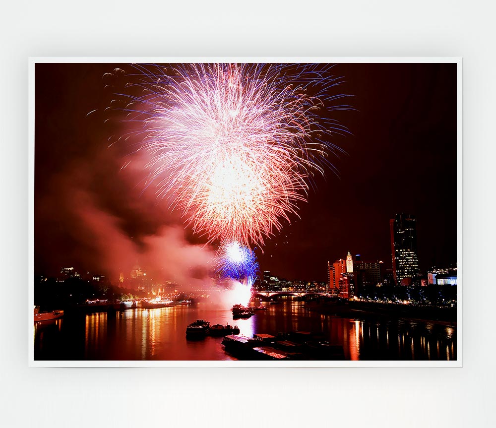 Fireworks On The Thames London Print Poster Wall Art