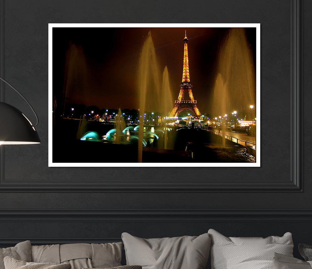 Fountains And Eiffel Tower Print Poster Wall Art