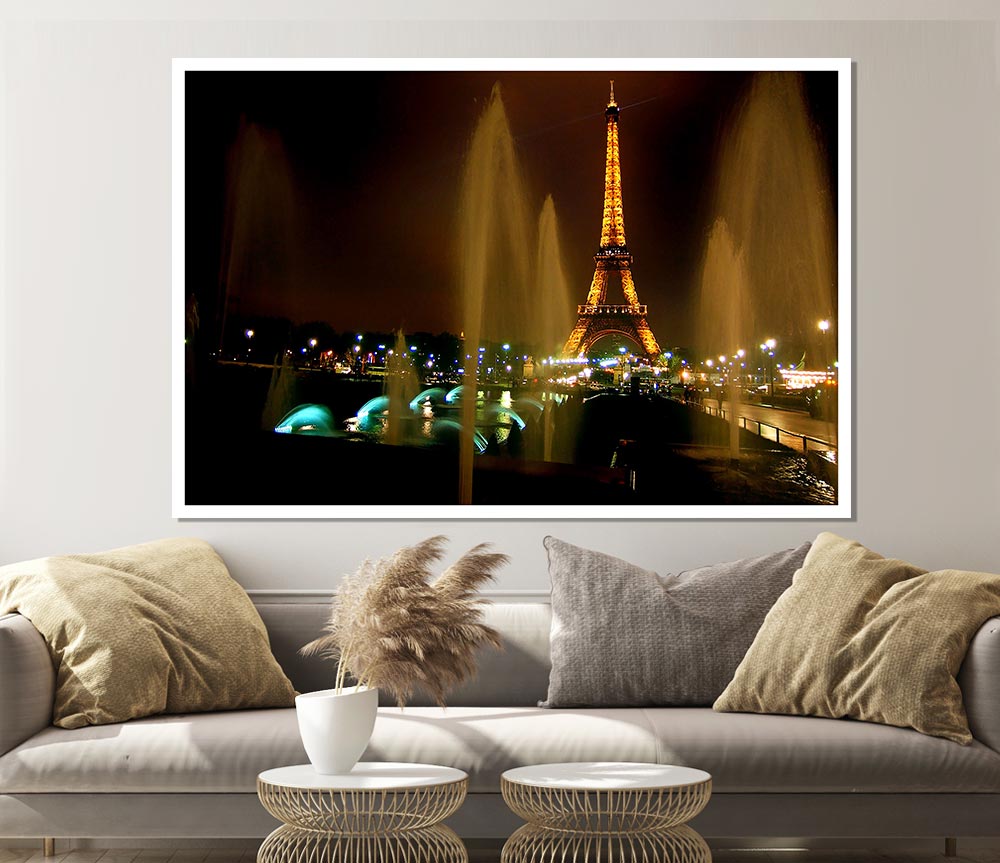 Fountains And Eiffel Tower Print Poster Wall Art