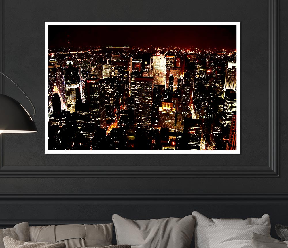 Golden City Nights Print Poster Wall Art