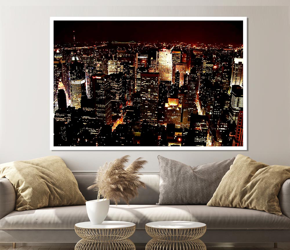 Golden City Nights Print Poster Wall Art