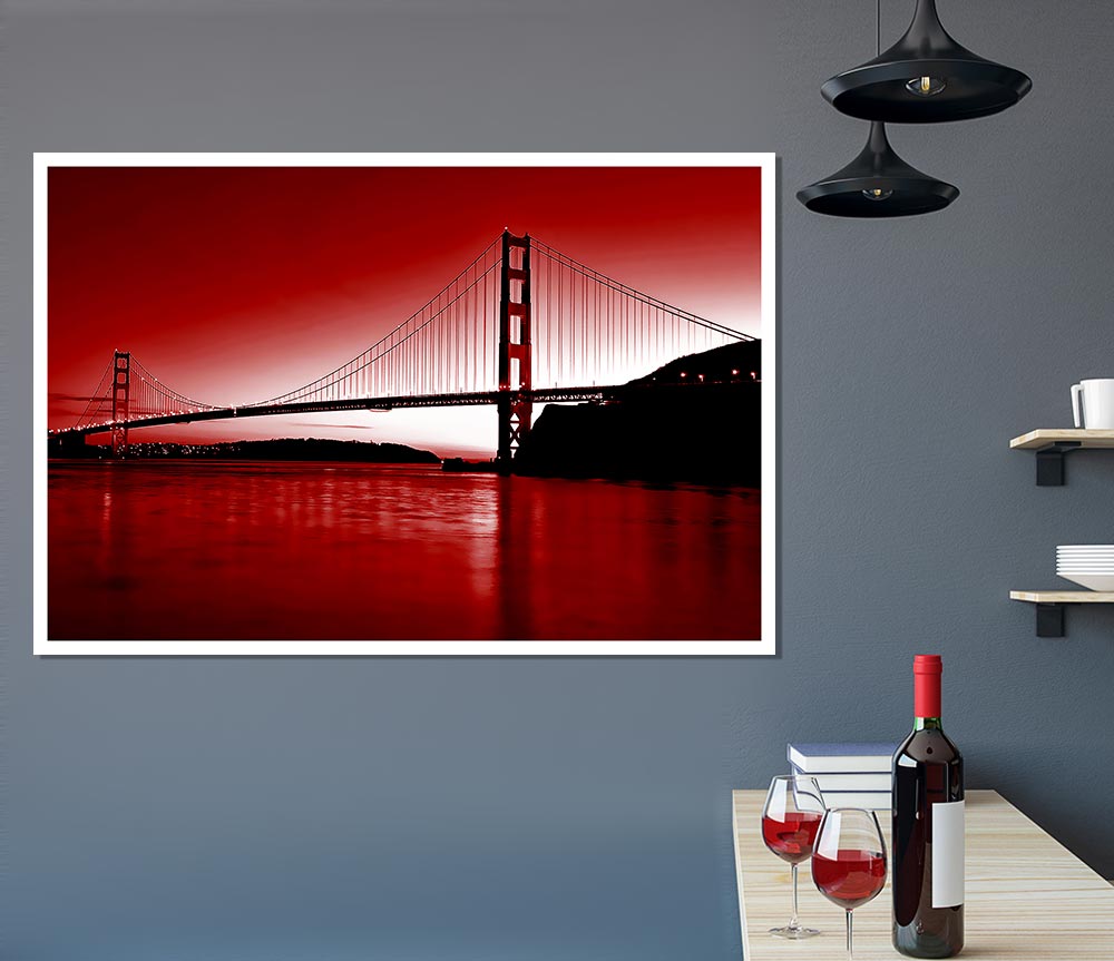 Golden Gate Bridge Red Print Poster Wall Art