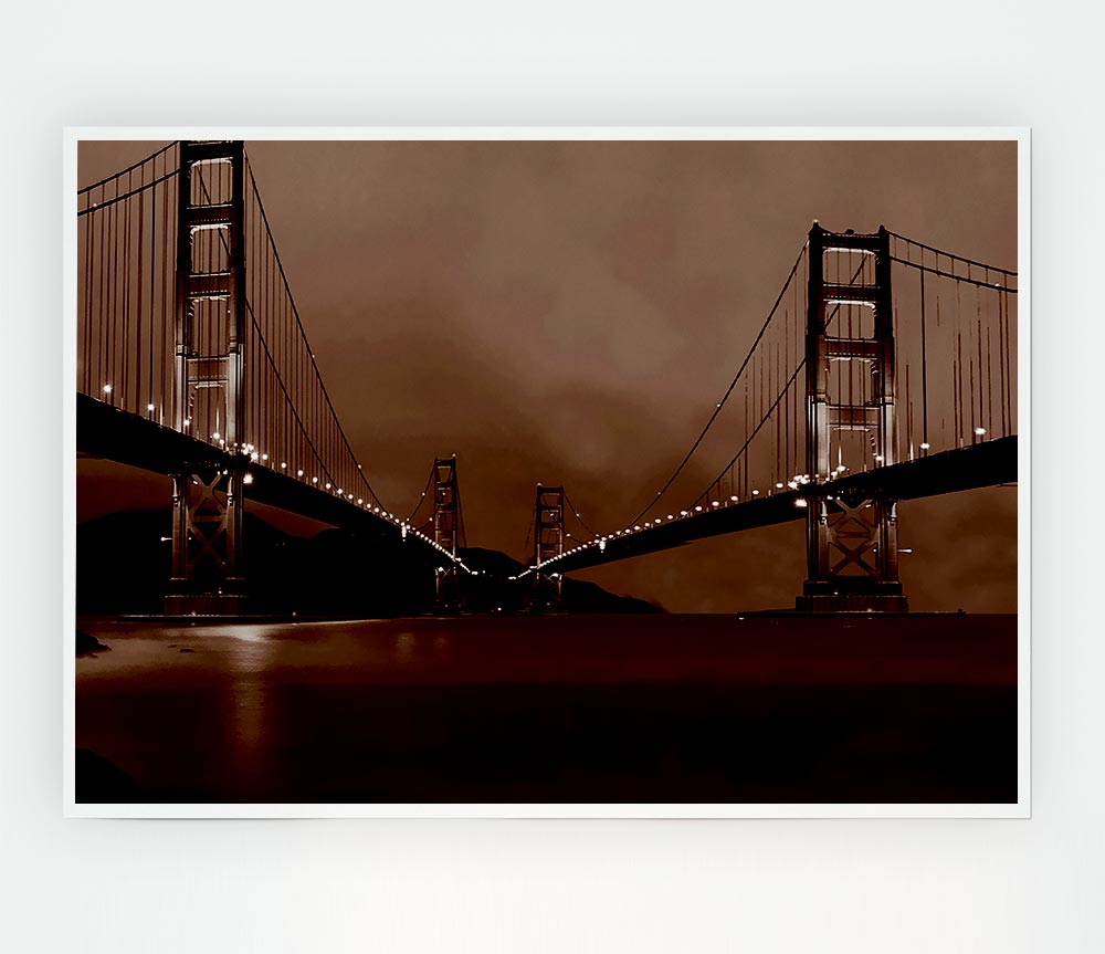 Golden Gate Bridge Twins Brown Print Poster Wall Art