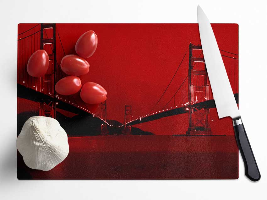 Golden Gate Bridge Twins Red Glass Chopping Board