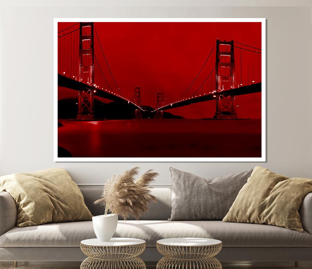 Golden Gate Bridge Twins Red Print Poster Wall Art