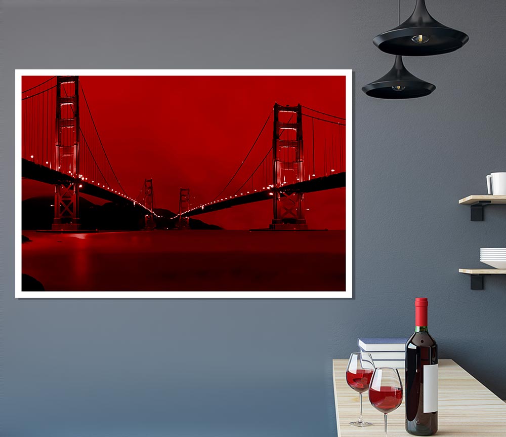 Golden Gate Bridge Twins Red Print Poster Wall Art