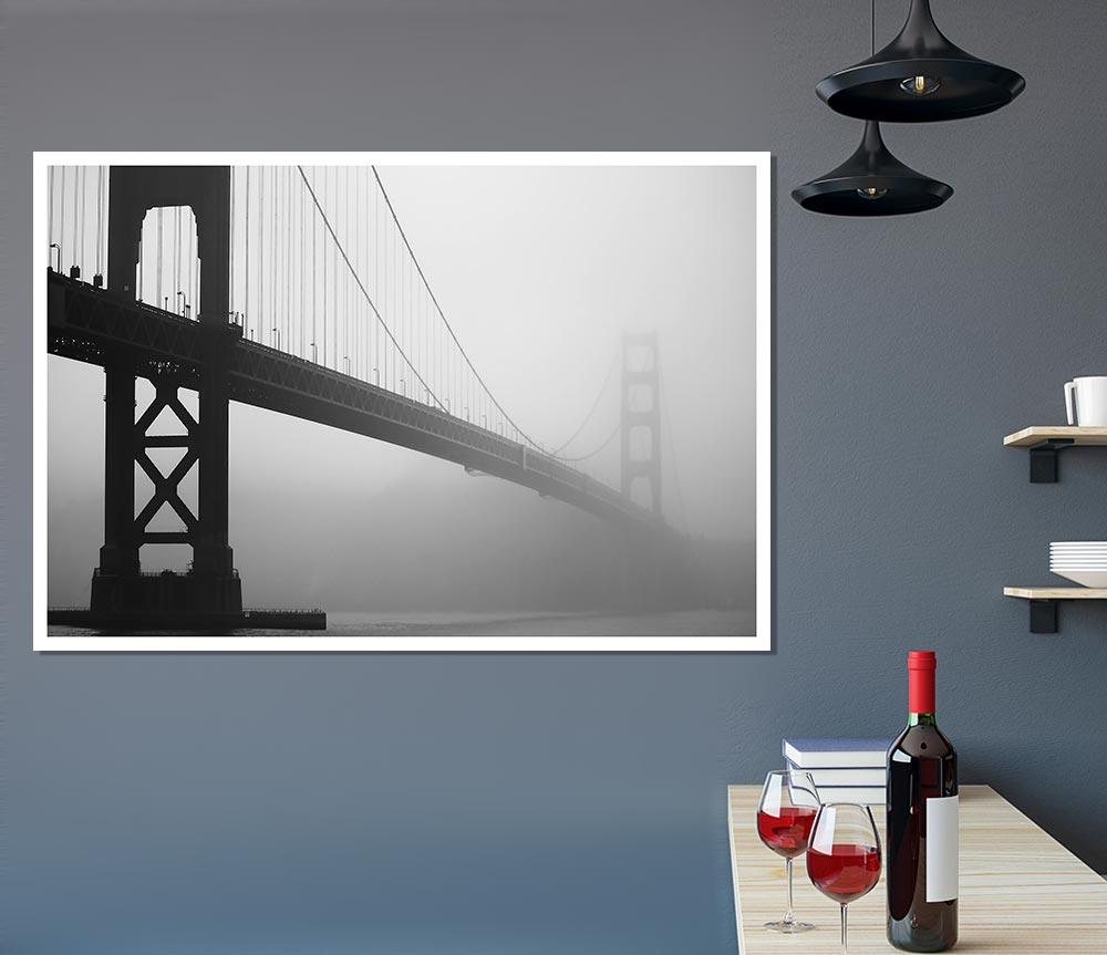 Golden Gate In Fog Print Poster Wall Art