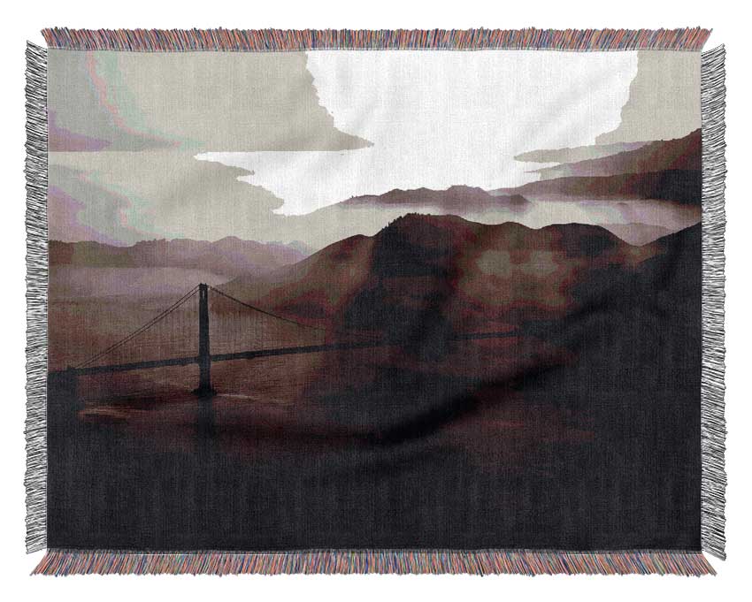 Goldon Gate Bridge Misty Morning Brown Woven Blanket