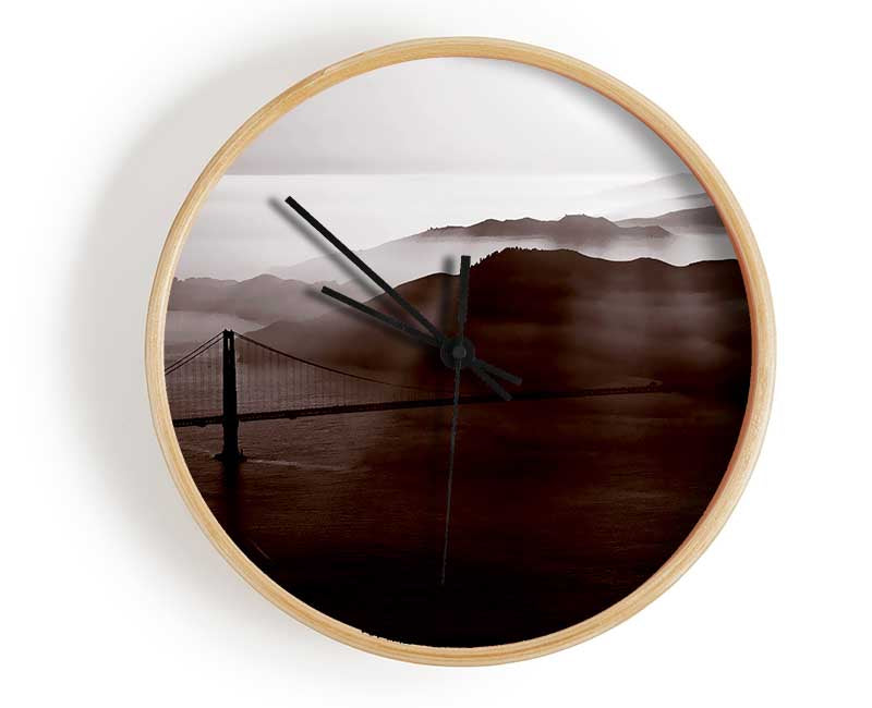 Goldon Gate Bridge Misty Morning Brown Clock - Wallart-Direct UK