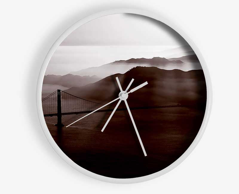 Goldon Gate Bridge Misty Morning Brown Clock - Wallart-Direct UK