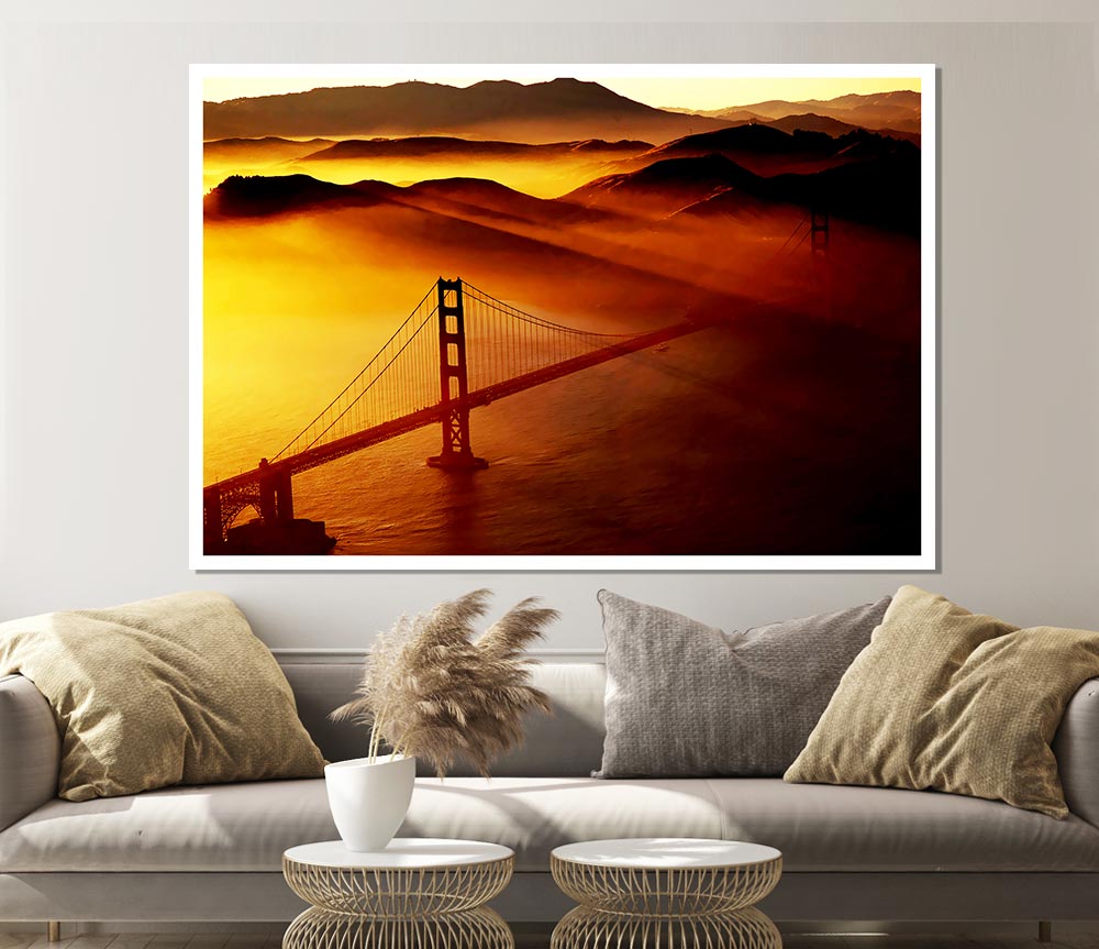 Goldon Gate Bridge Sunshine Mist Morning Print Poster Wall Art