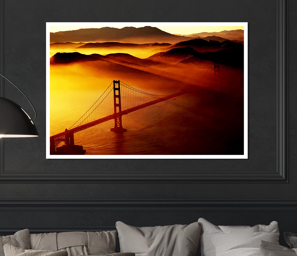 Goldon Gate Bridge Sunshine Mist Morning Print Poster Wall Art