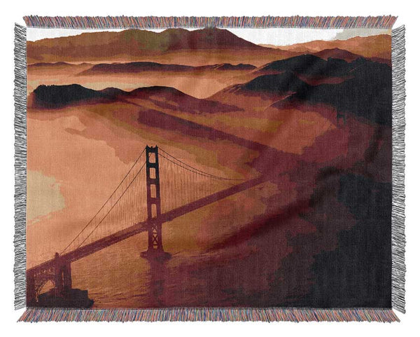 Goldon Gate Bridge Sunshine Mist Morning Woven Blanket