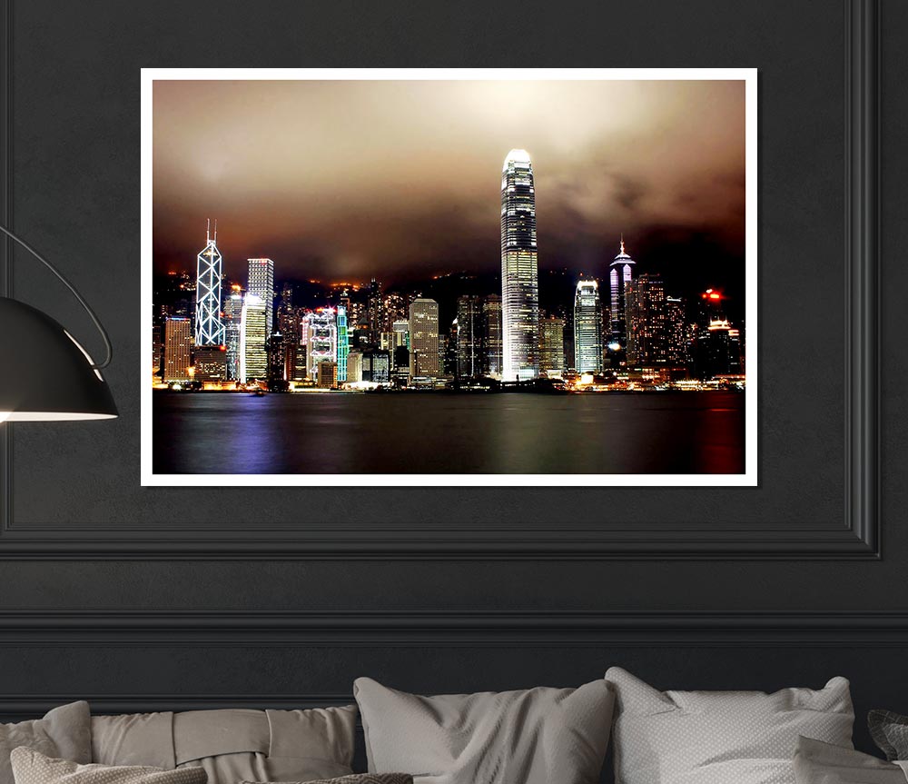 Hong Kong Harbour Brown Print Poster Wall Art