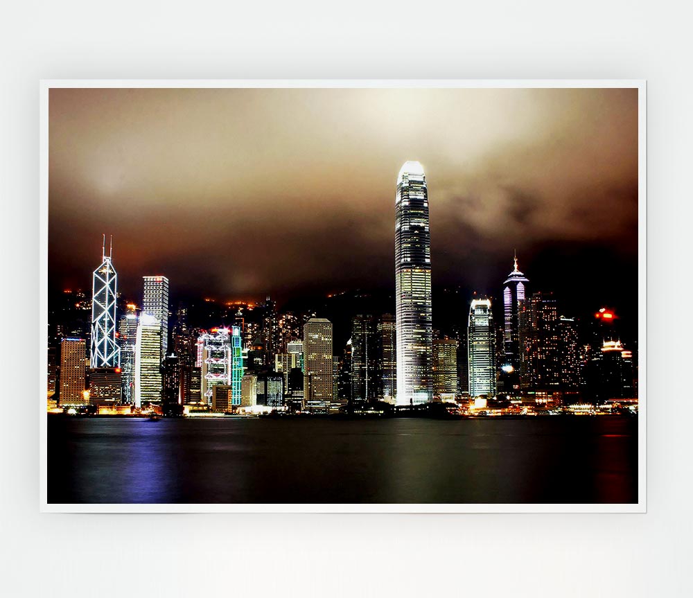 Hong Kong Harbour Brown Print Poster Wall Art