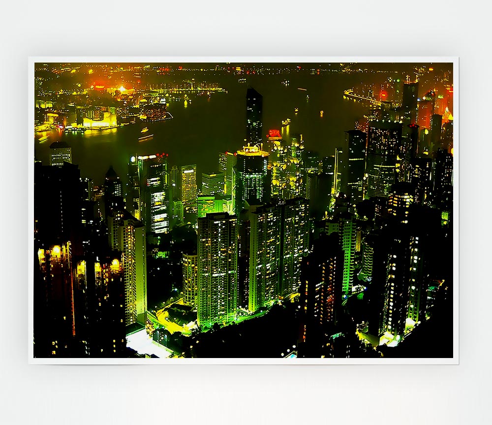 Hong Kong Bay Green Print Poster Wall Art