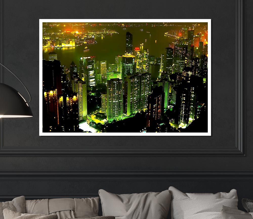 Hong Kong Bay Green Print Poster Wall Art