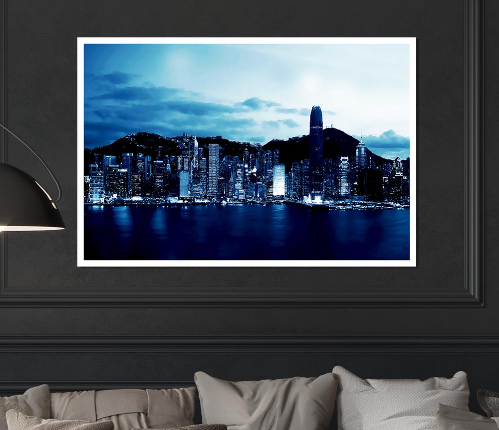 Hong Kong Blue Harbour Print Poster Wall Art