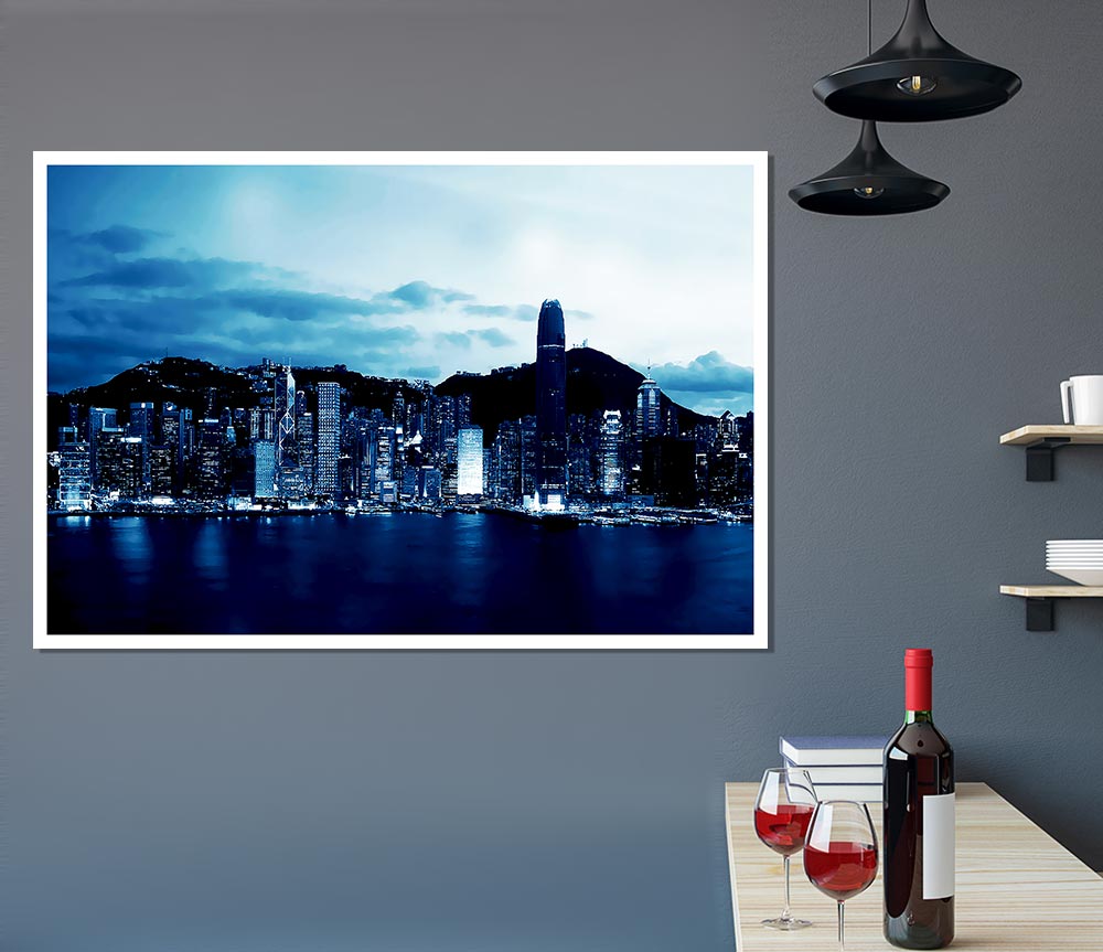 Hong Kong Blue Harbour Print Poster Wall Art