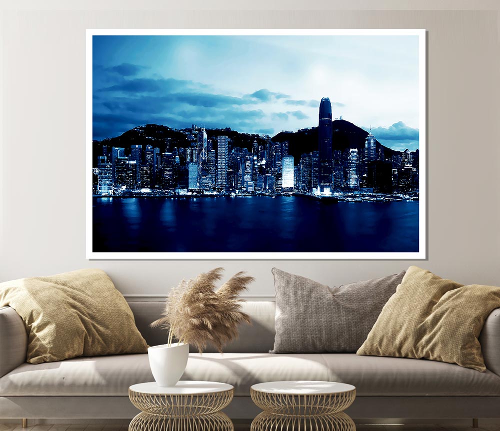 Hong Kong Blue Harbour Print Poster Wall Art