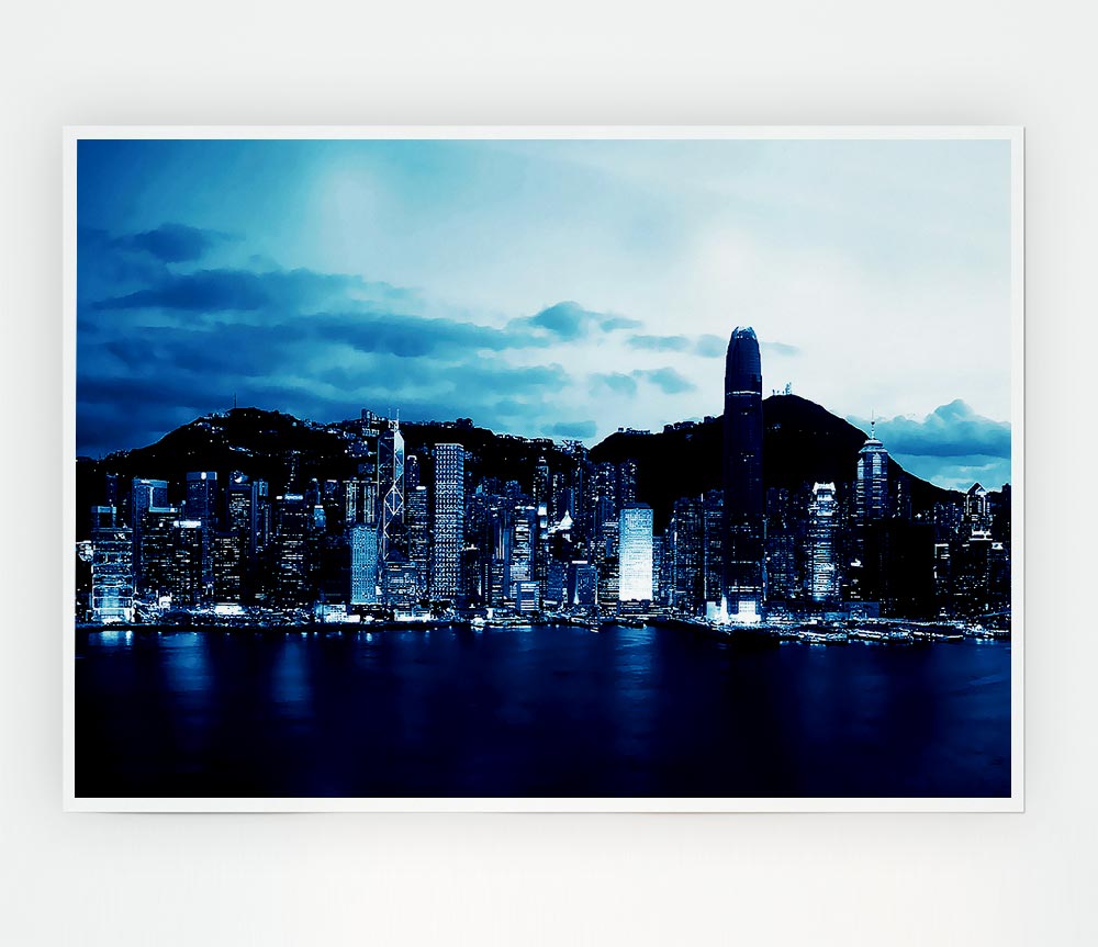 Hong Kong Blue Harbour Print Poster Wall Art