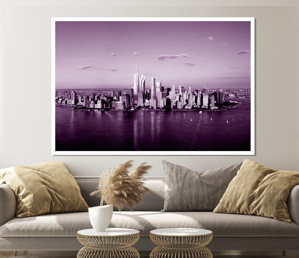 Hong Kong From Afar Purple Print Poster Wall Art