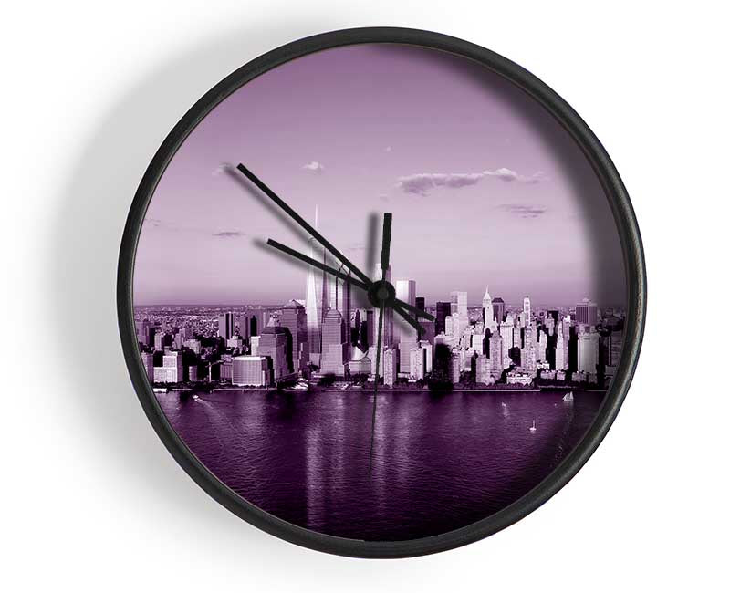 Hong Kong From Afar Purple Clock - Wallart-Direct UK