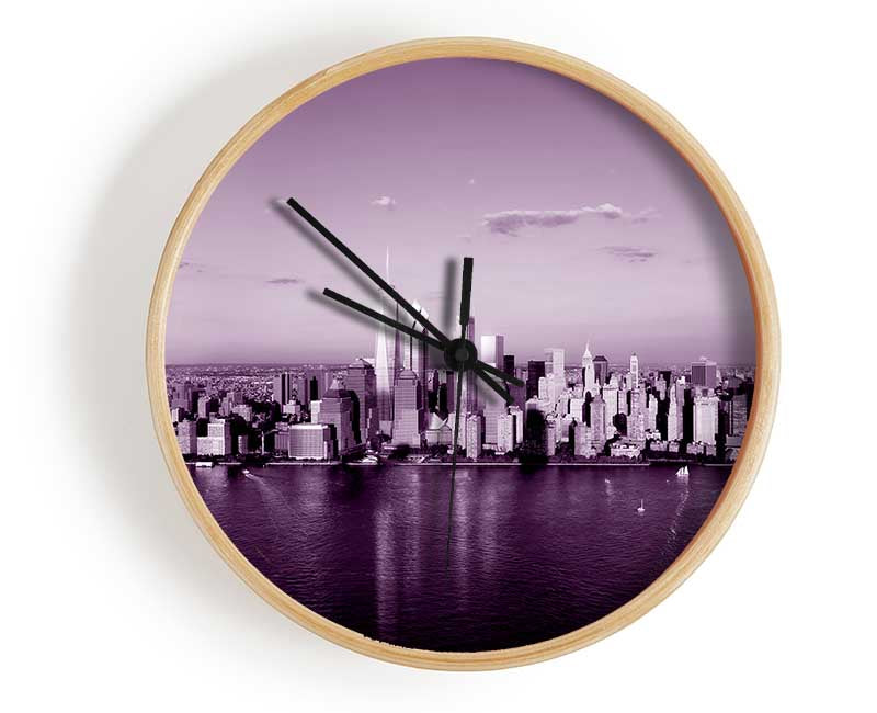 Hong Kong From Afar Purple Clock - Wallart-Direct UK