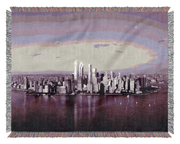 Hong Kong From Afar Purple Woven Blanket