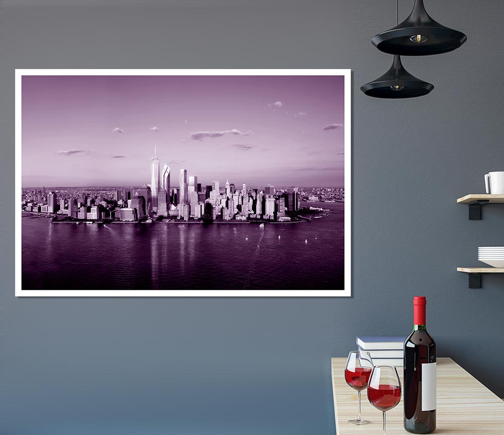 Hong Kong From Afar Purple Print Poster Wall Art