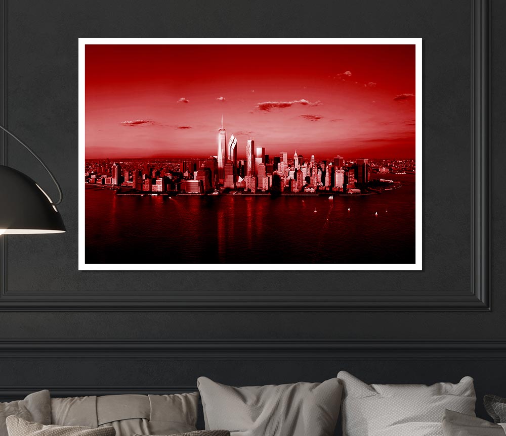 Hong Kong From Afar Red Print Poster Wall Art