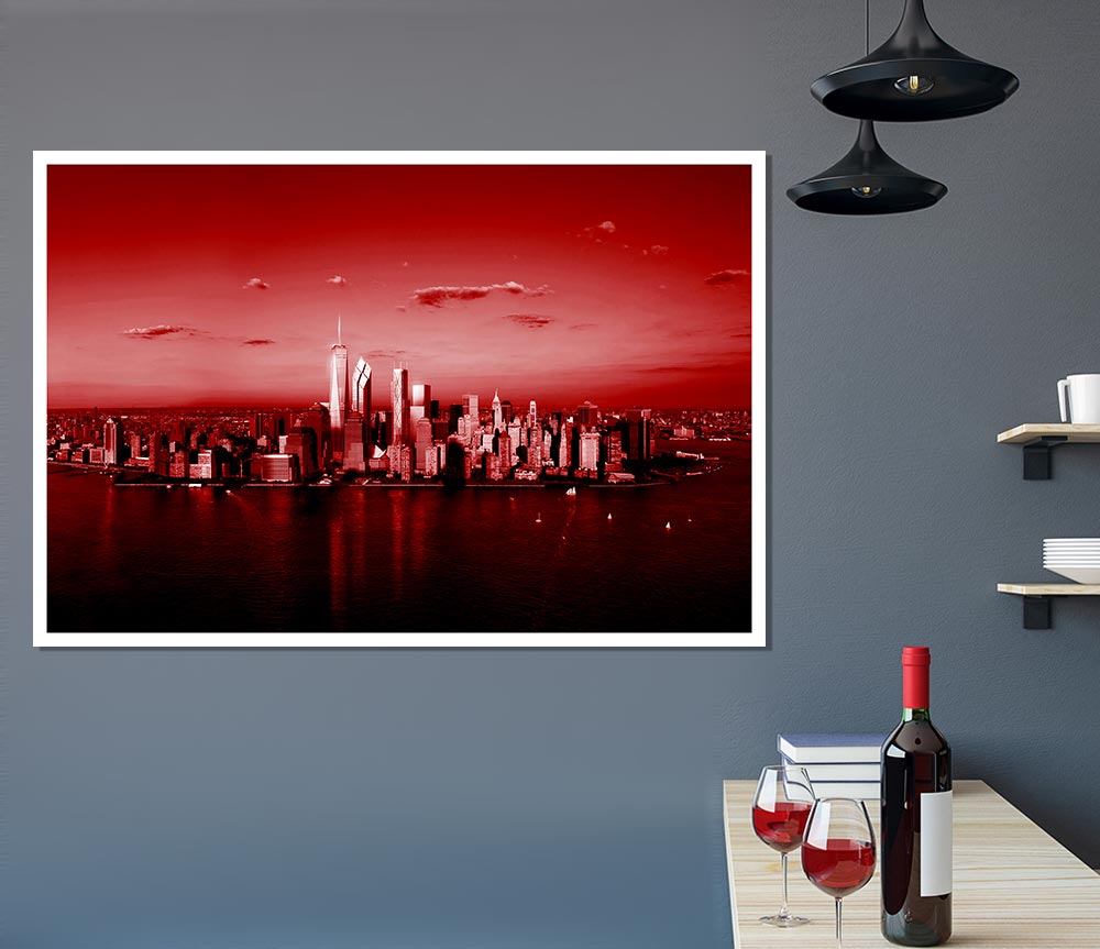 Hong Kong From Afar Red Print Poster Wall Art